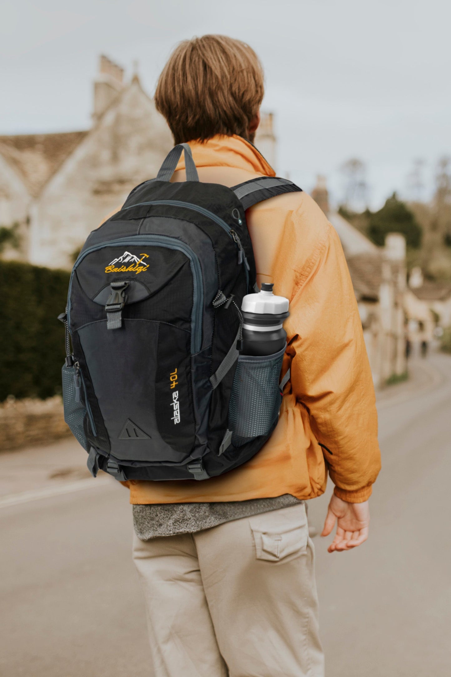 Allbag Waterproof 40L Black Hiking Backpack with Laptop Sleeve