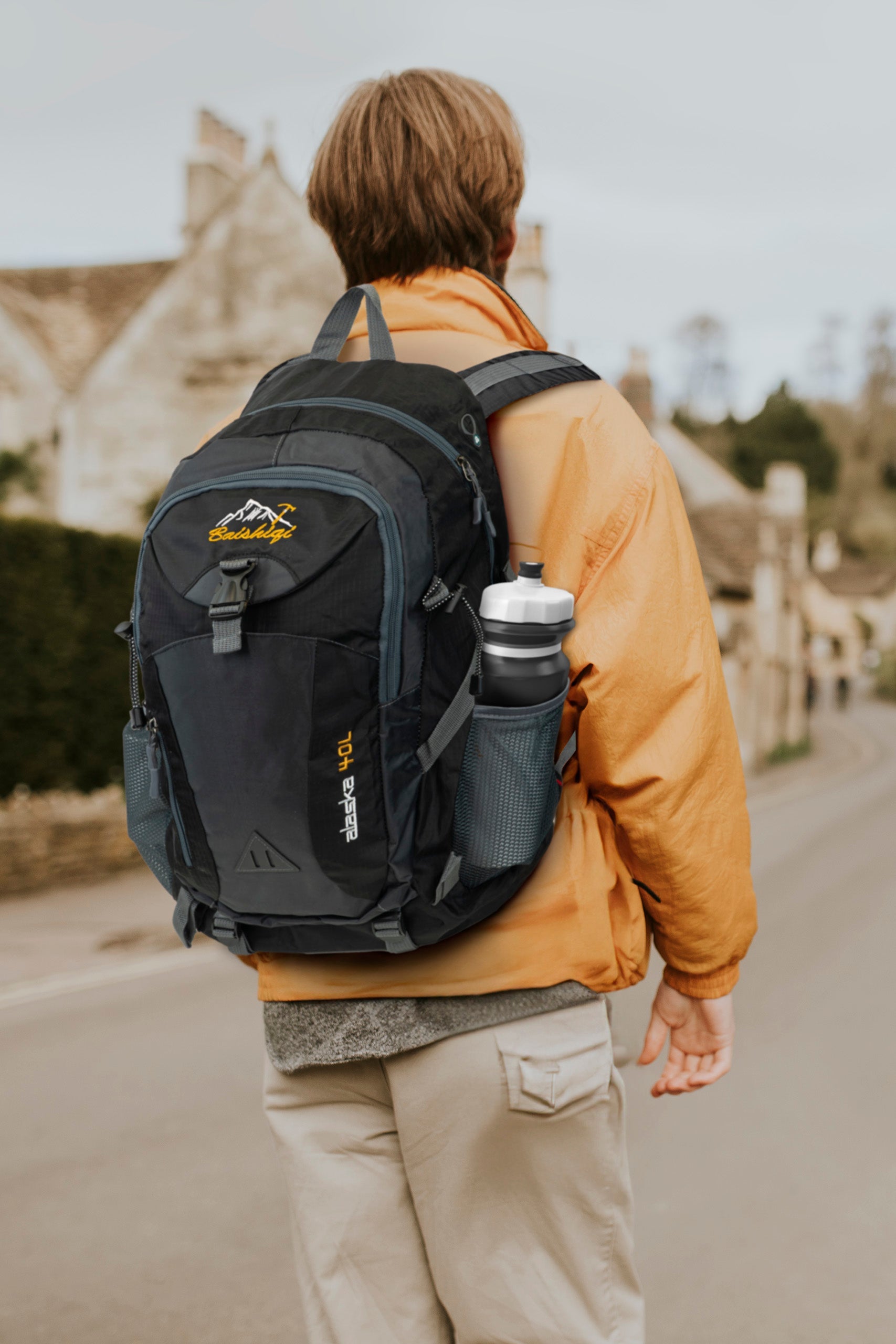 Allbag Waterproof 40L Black Hiking Backpack with Laptop Sleeve