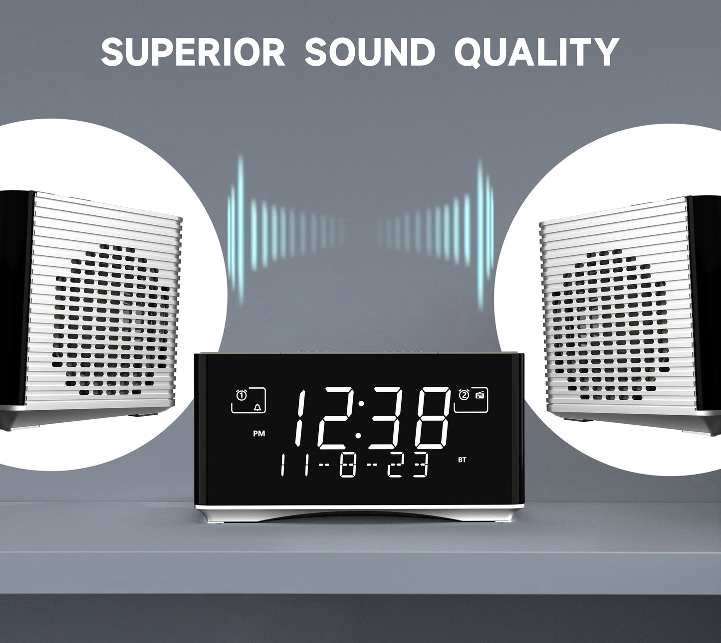 iTOMA 3501D Alarm Clock with DAB & FM Radio Bluetooth Speaker USB Charging Port Headphone Jack Dual Alarm Snooze Dimmable LCD Display