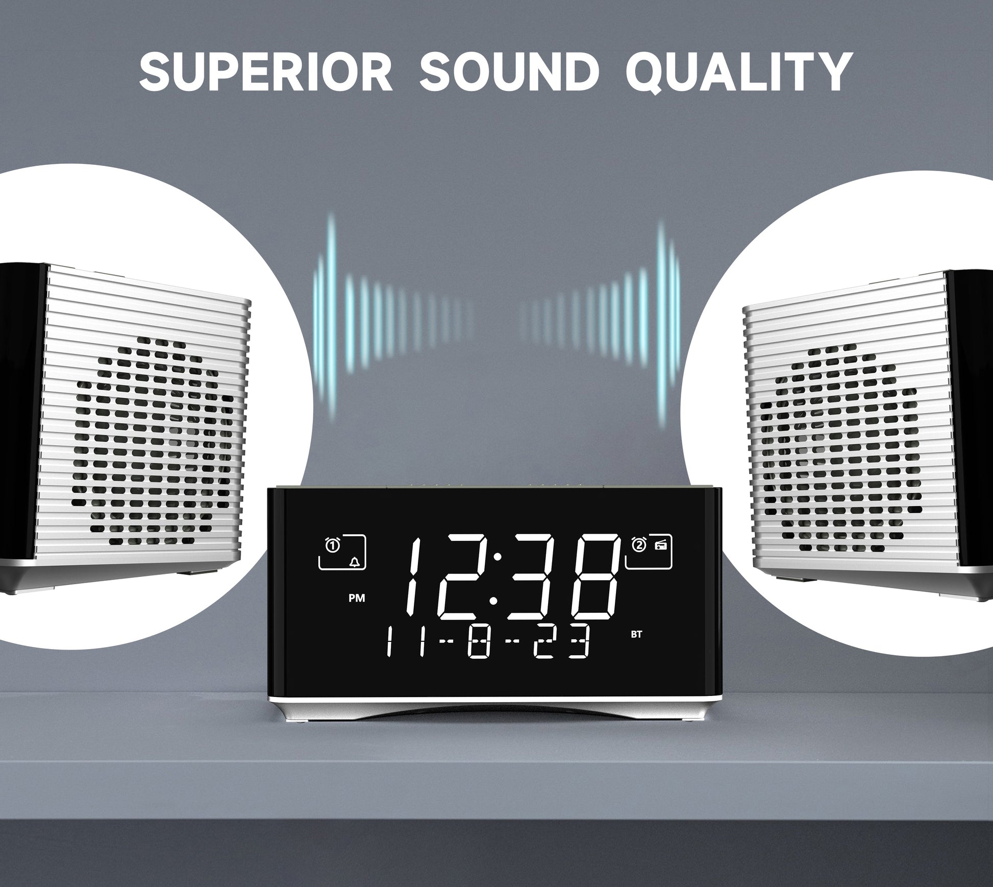 iTOMA 3501D Alarm Clock with DAB & FM Radio Bluetooth Speaker USB Charging Port Headphone Jack Dual Alarm Snooze Dimmable LCD Display