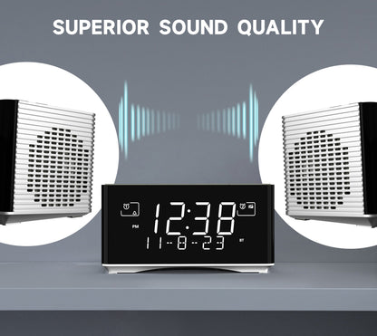 iTOMA 3501D Alarm Clock with DAB & FM Radio Bluetooth Speaker USB Charging Port Headphone Jack Dual Alarm Snooze Dimmable LCD Display
