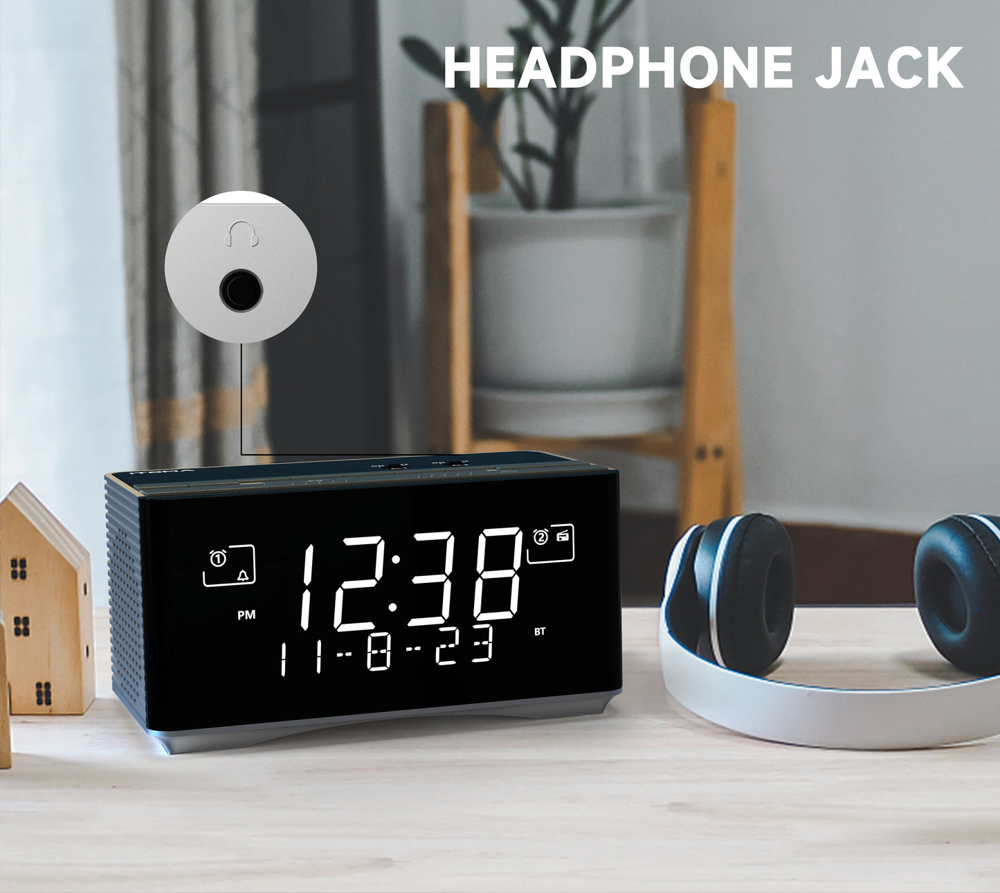 iTOMA 3501D Alarm Clock with DAB & FM Radio Bluetooth Speaker USB Charging Port Headphone Jack Dual Alarm Snooze Dimmable LCD Display