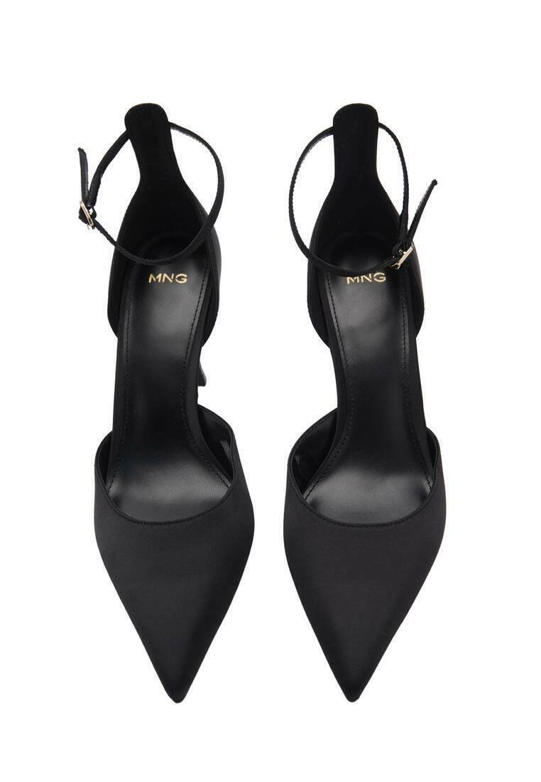 Mango ZOOM Black Pointed Toe Stiletto High Heel Pumps with Ankle Strap