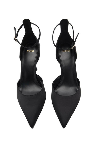Mango ZOOM Black Pointed Toe Stiletto High Heel Pumps with Ankle Strap