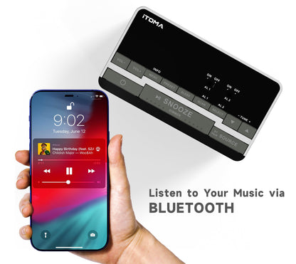iTOMA 3501D Alarm Clock with DAB & FM Radio Bluetooth Speaker USB Charging Port Headphone Jack Dual Alarm Snooze Dimmable LCD Display