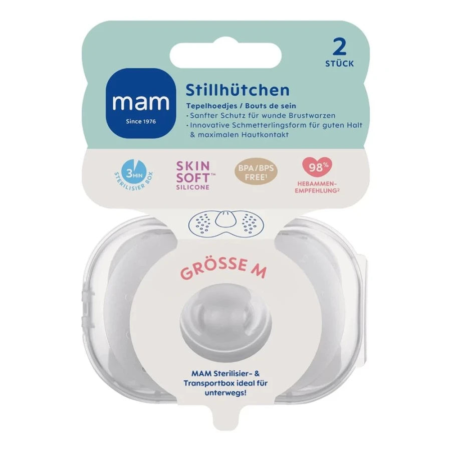 MAM Nipple Shields Size M: Soft Silicone Breastfeeding Protection with Carry Case