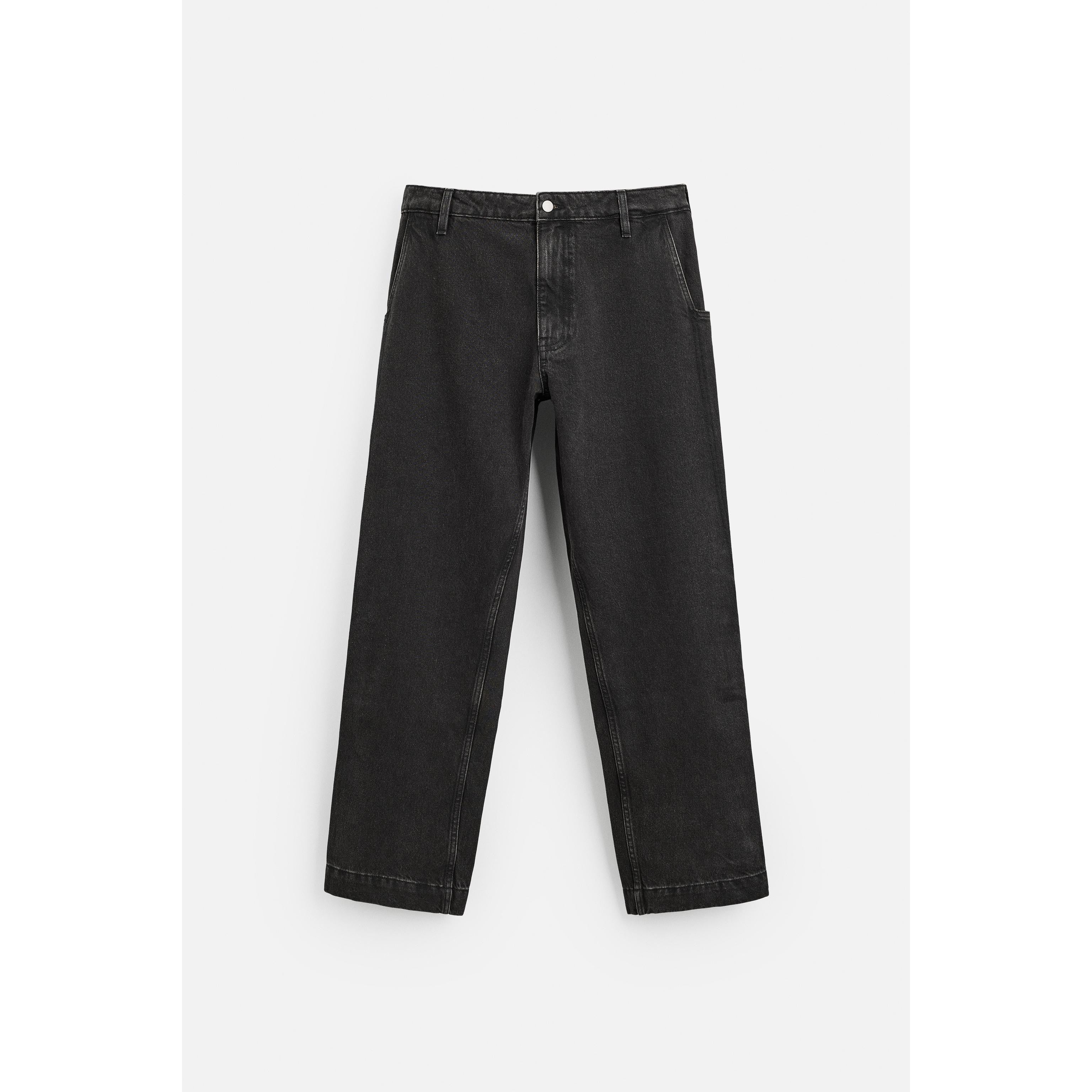 Men's Relaxed Fit Distressed Black Denim Jeans with Adjustable Hem