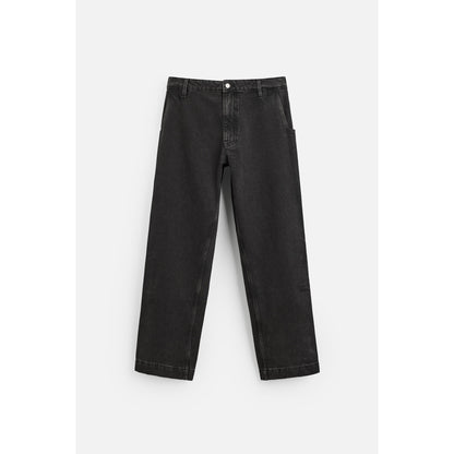 Men's Relaxed Fit Distressed Black Denim Jeans with Adjustable Hem