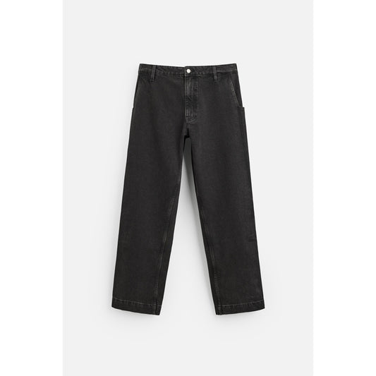 Men's Relaxed Fit Distressed Black Denim Jeans with Adjustable Hem