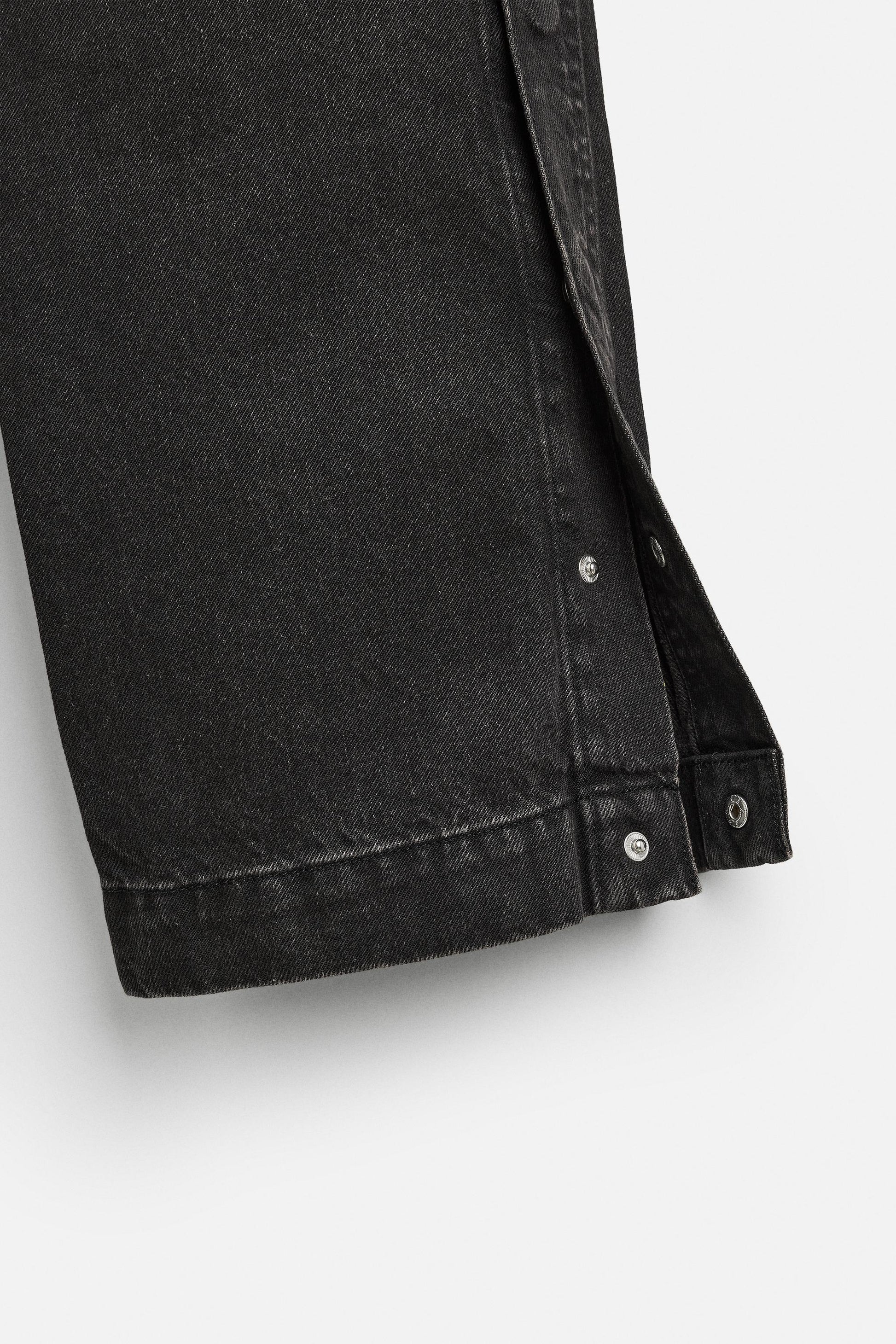 Men's Relaxed Fit Distressed Black Denim Jeans with Adjustable Hem