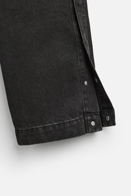 Men's Relaxed Fit Distressed Black Denim Jeans with Adjustable Hem