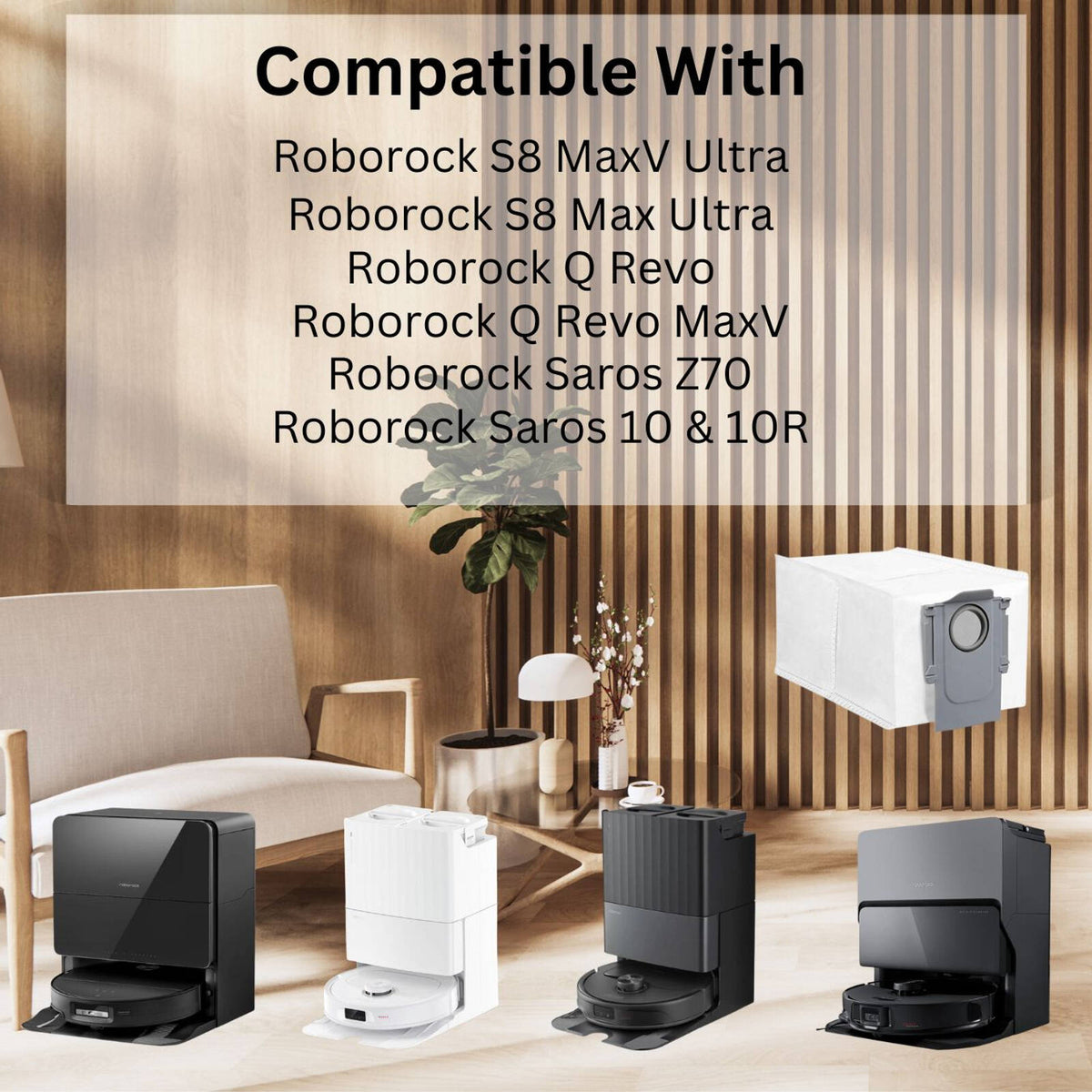 6x Dust Bags for Roborock S8 MaxV Ultra S8 Max Ultra Qrevo Saros
