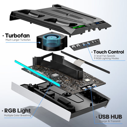 Kytok PS5 Slim Stand Cooling Station with Controller Charger & RGB Lighting Black