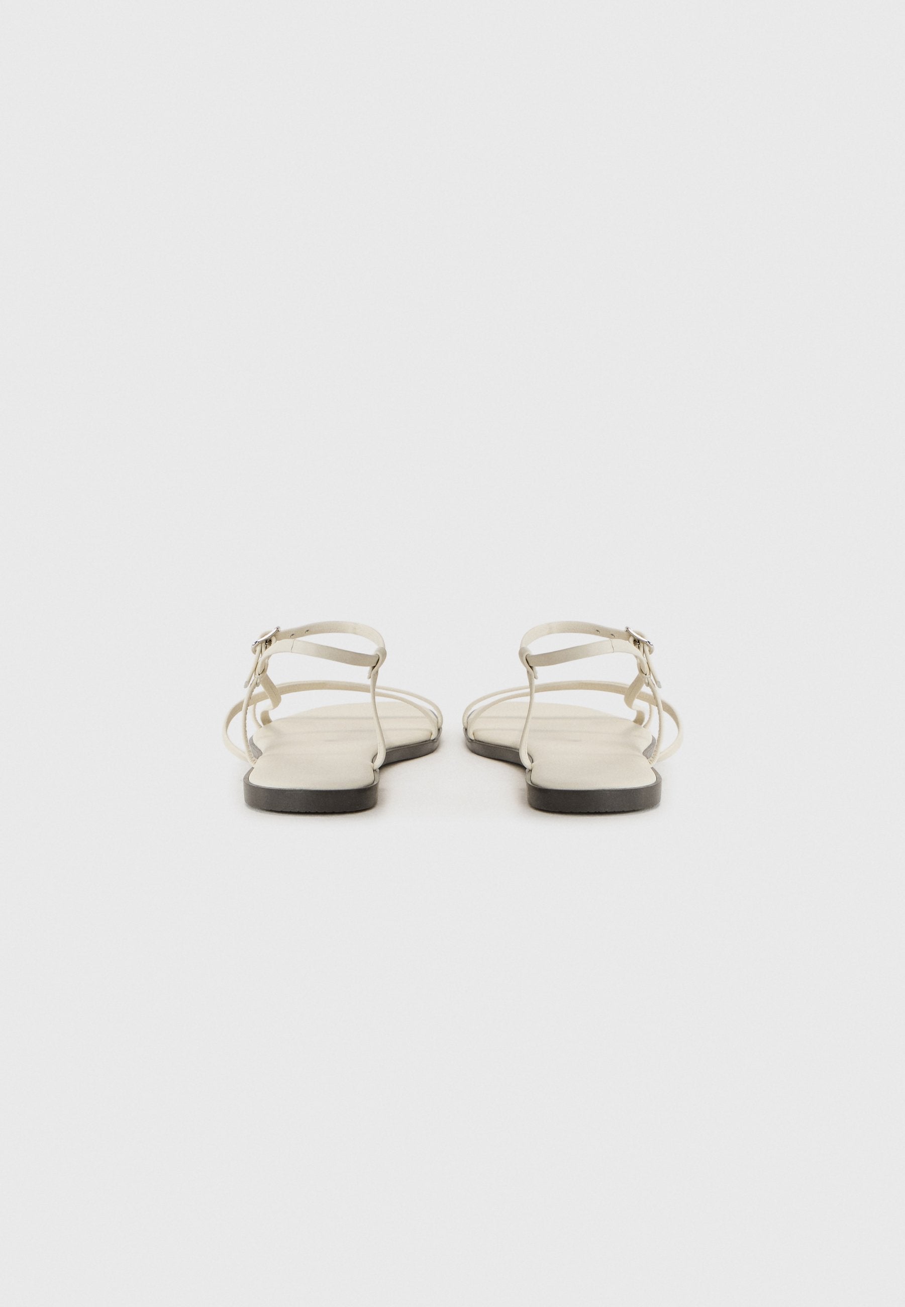 Zign Women's Off-White Leather Flat Strappy Sandals with Adjustable Buckle Chic