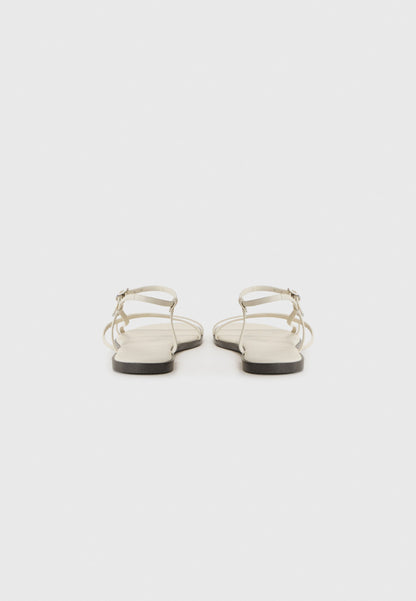 Zign Women's Off-White Leather Flat Strappy Sandals with Adjustable Buckle Chic