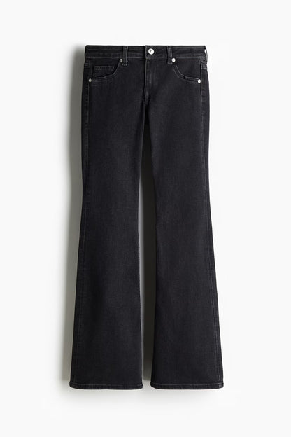 H&M Women's Black Low Waist Flare Jeans - Comfortable Stretch Denim
