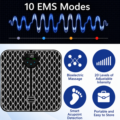 EMS Foot Massager Mat Portable USB 10 Modes 20 Intensities for Circulation Pain Relief