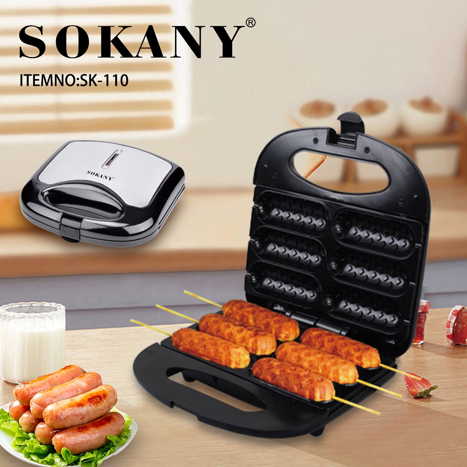 SOKANY SK-110 Corn Dog Maker Non-Stick Plate Thermostat Control
