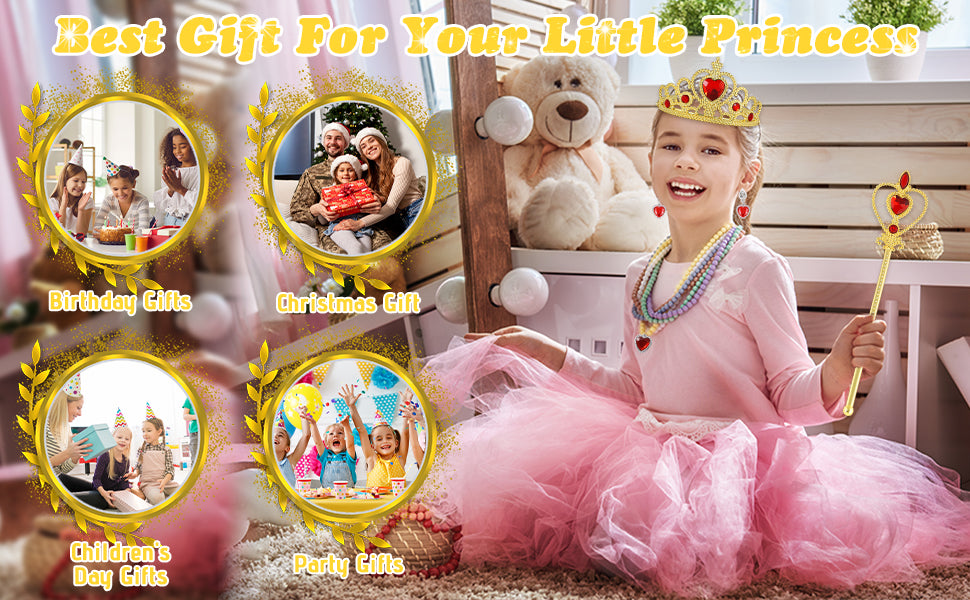 Vicloon Princess Dress Up Accessory Set: Crown, Wand, Gloves, Jewelry for Girls