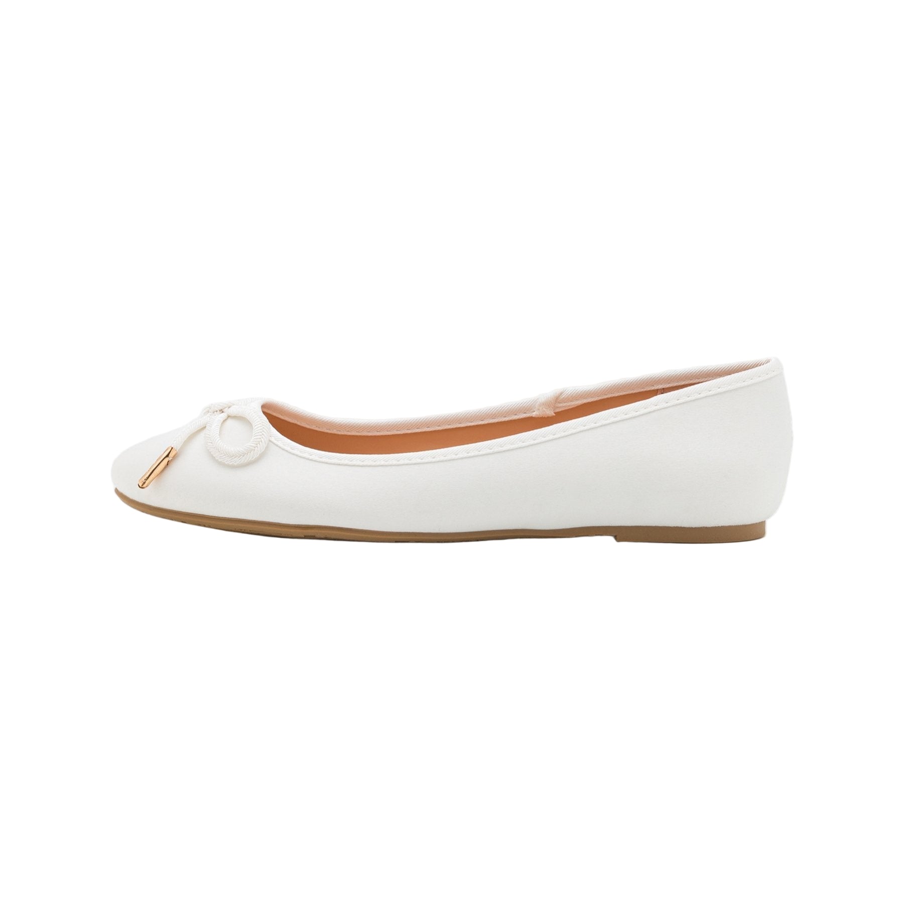 Elegant Women's White Satin Ballerina Flats with Decorative Bow - Comfort Slip-On Style