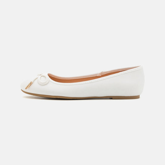 Elegant Women's White Satin Ballerina Flats with Decorative Bow - Comfort Slip-On Style