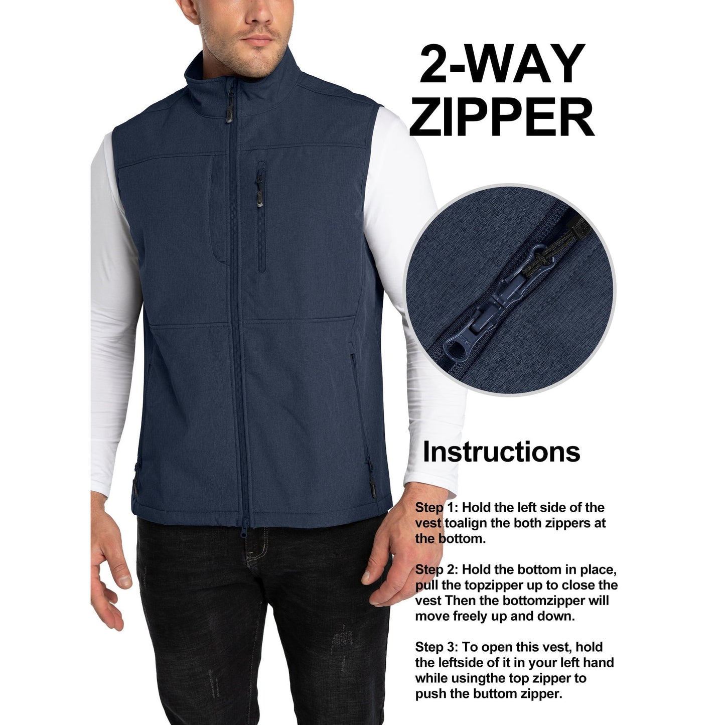 Men's Lightweight Softshell Vest: Windproof, Fleece Lined, Zip-Up for Golf & Hiking