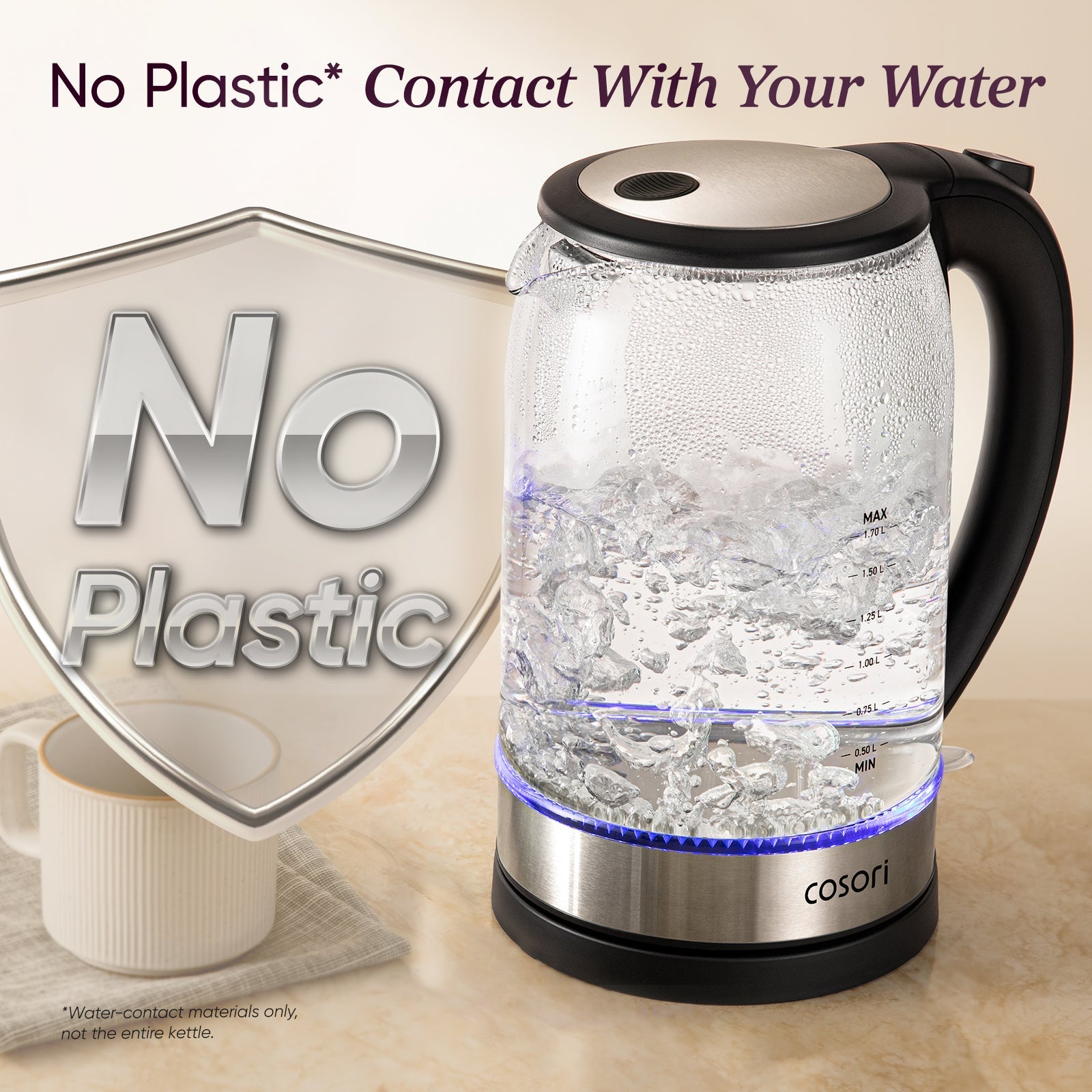 Cosori Electric Tea Kettle Glass 3.5‑7 Cups Black White Green