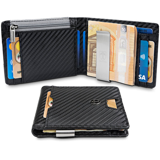 TRAVANDO Carbon Black Men's Wallet with Money Clip and RFID