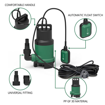 VOUNOT 750W Submersible Dirty Water Pump 14,000L/h 7m Depth