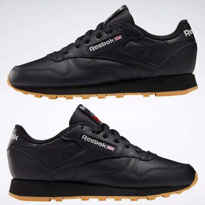 Reebok Women's Classic Leather Shoes Black Grey Gum Sole