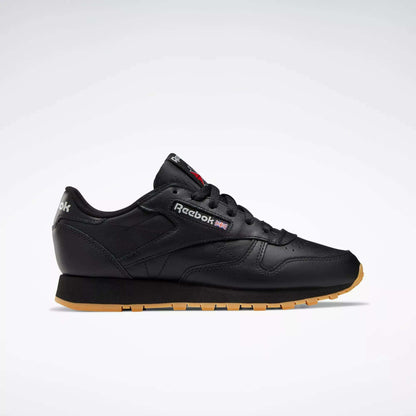 Reebok Women's Classic Leather Shoes Black Grey Gum Sole