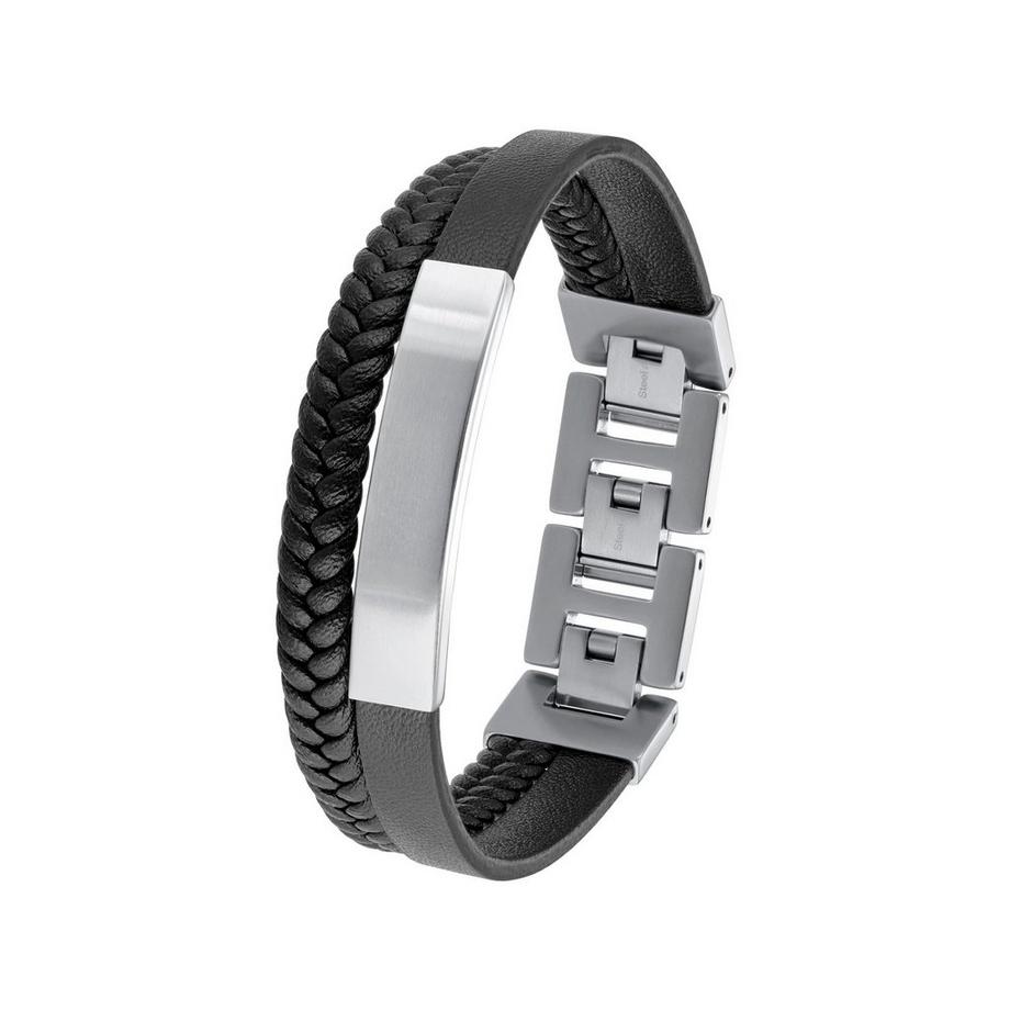 s. Oliver Men's Bicolor Stainless Steel 18/10 Leather Bracelet with Secure Clasp