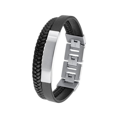 s. Oliver Men's Bicolor Stainless Steel 18/10 Leather Bracelet with Secure Clasp