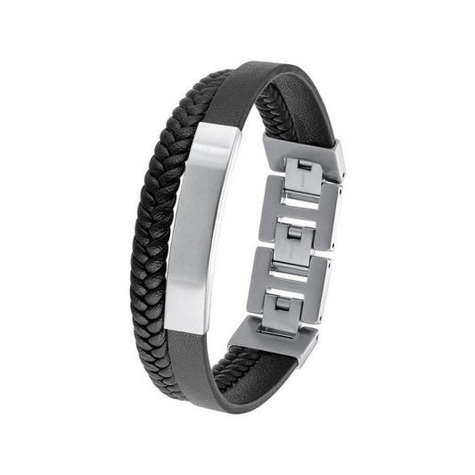 s. Oliver Men's Bicolor Stainless Steel 18/10 Leather Bracelet with Secure Clasp
