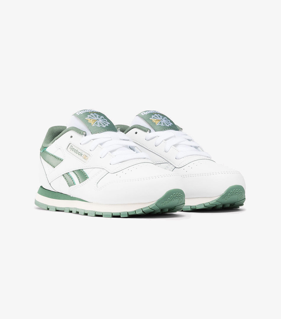 Reebok Classic Leather Youth Low-Top Sneakers - White/Green Retro Comfort