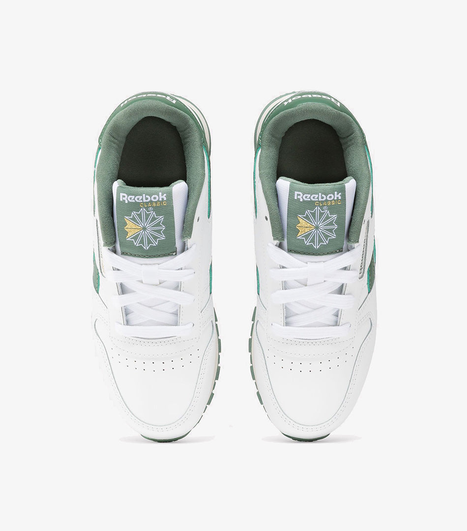Reebok Classic Leather Youth Low-Top Sneakers - White/Green Retro Comfort