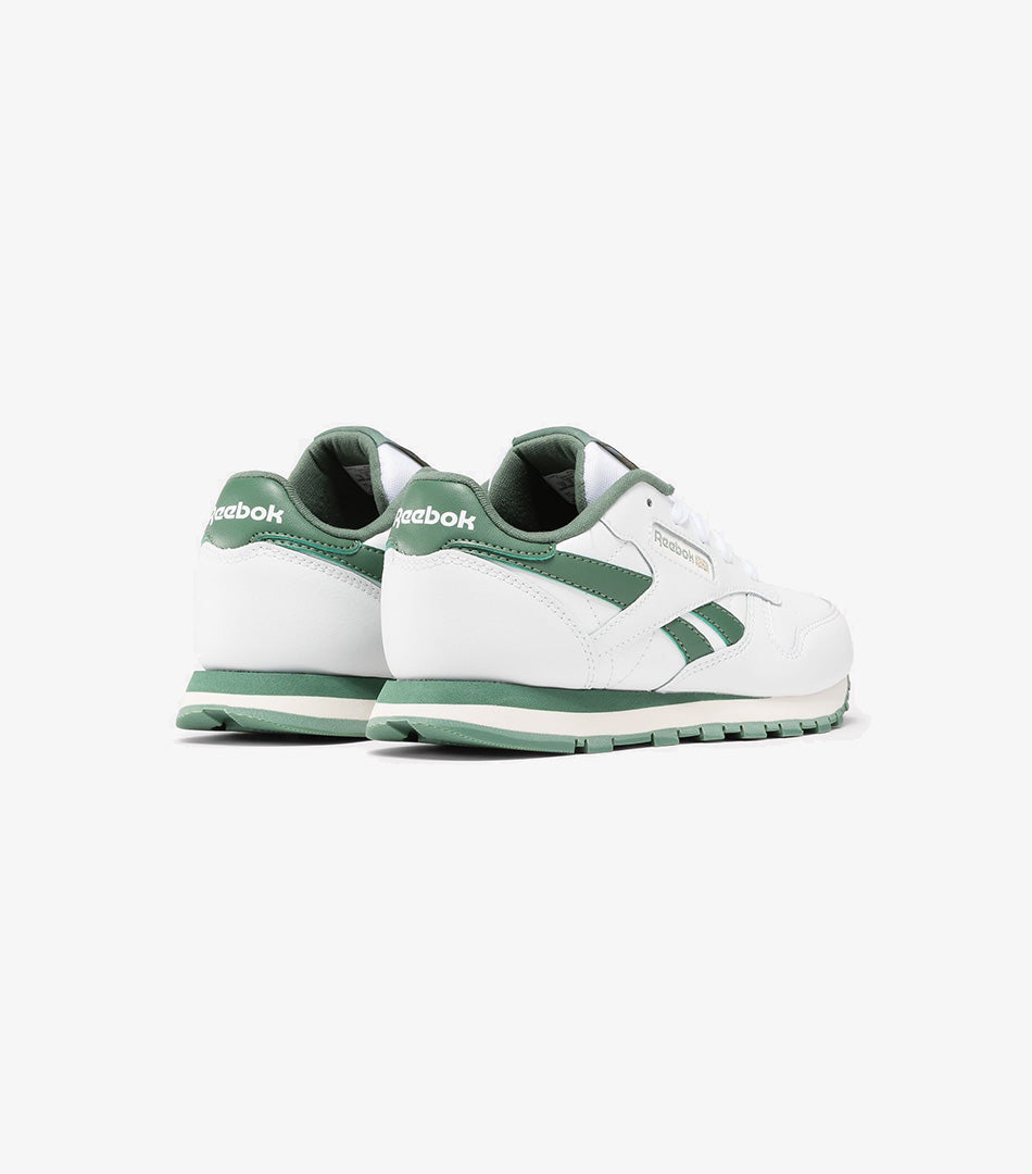 Reebok Classic Leather Youth Low-Top Sneakers - White/Green Retro Comfort