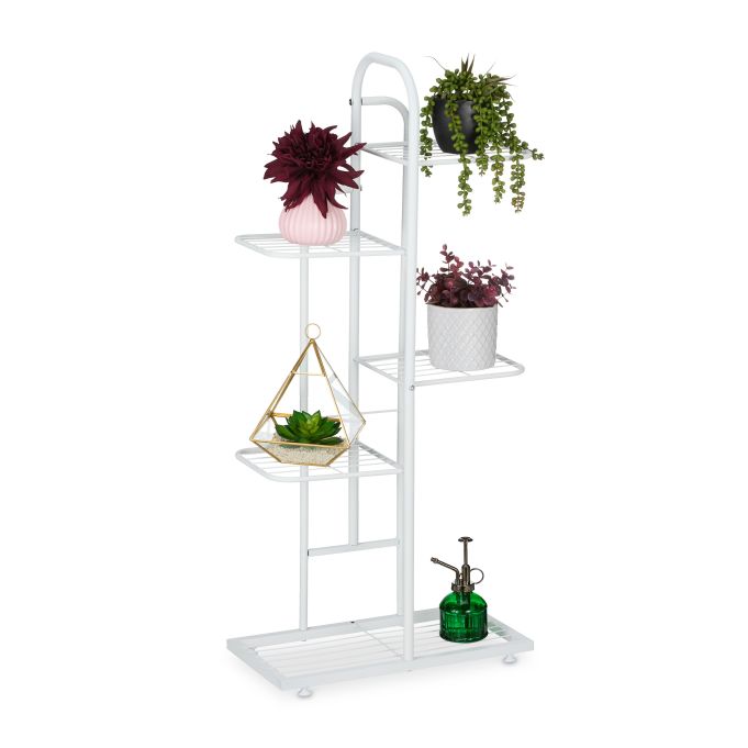 White Metal 5-Tier Plant Stand, Indoor Outdoor Flower Pot Display Shelf