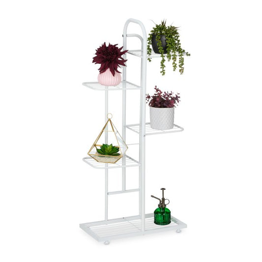 White Metal 5-Tier Plant Stand, Indoor Outdoor Flower Pot Display Shelf