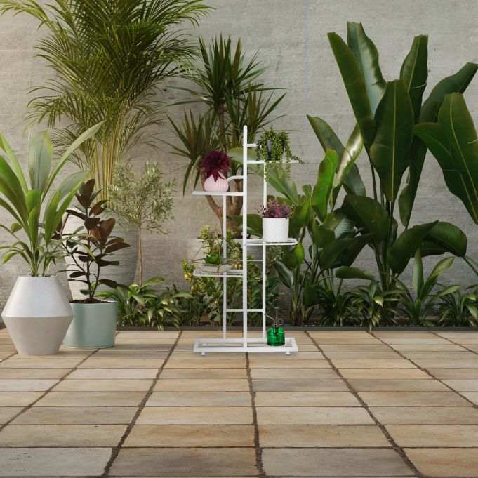 White Metal 5-Tier Plant Stand, Indoor Outdoor Flower Pot Display Shelf