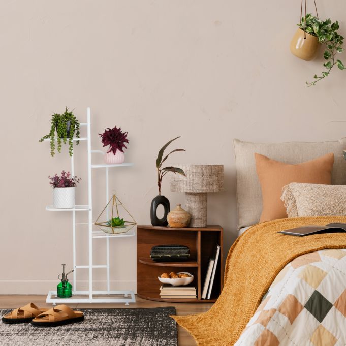 White Metal 5-Tier Plant Stand, Indoor Outdoor Flower Pot Display Shelf