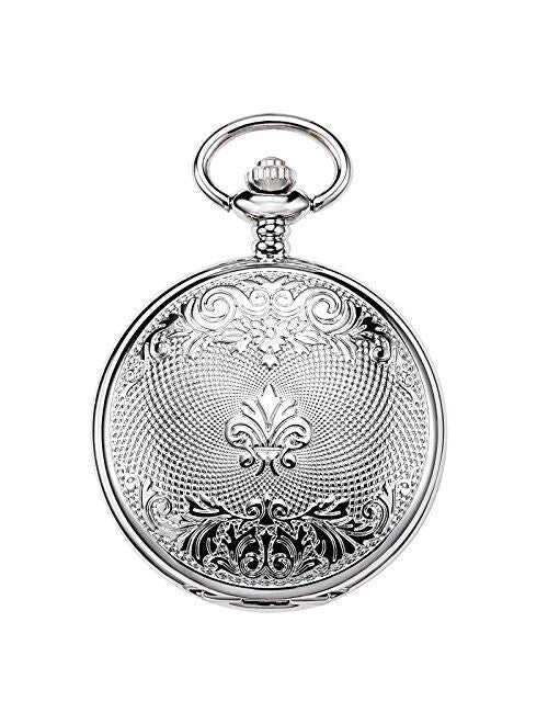Elegant Silver Skeleton Pocket Watch with Ladder Case – TREEWETO