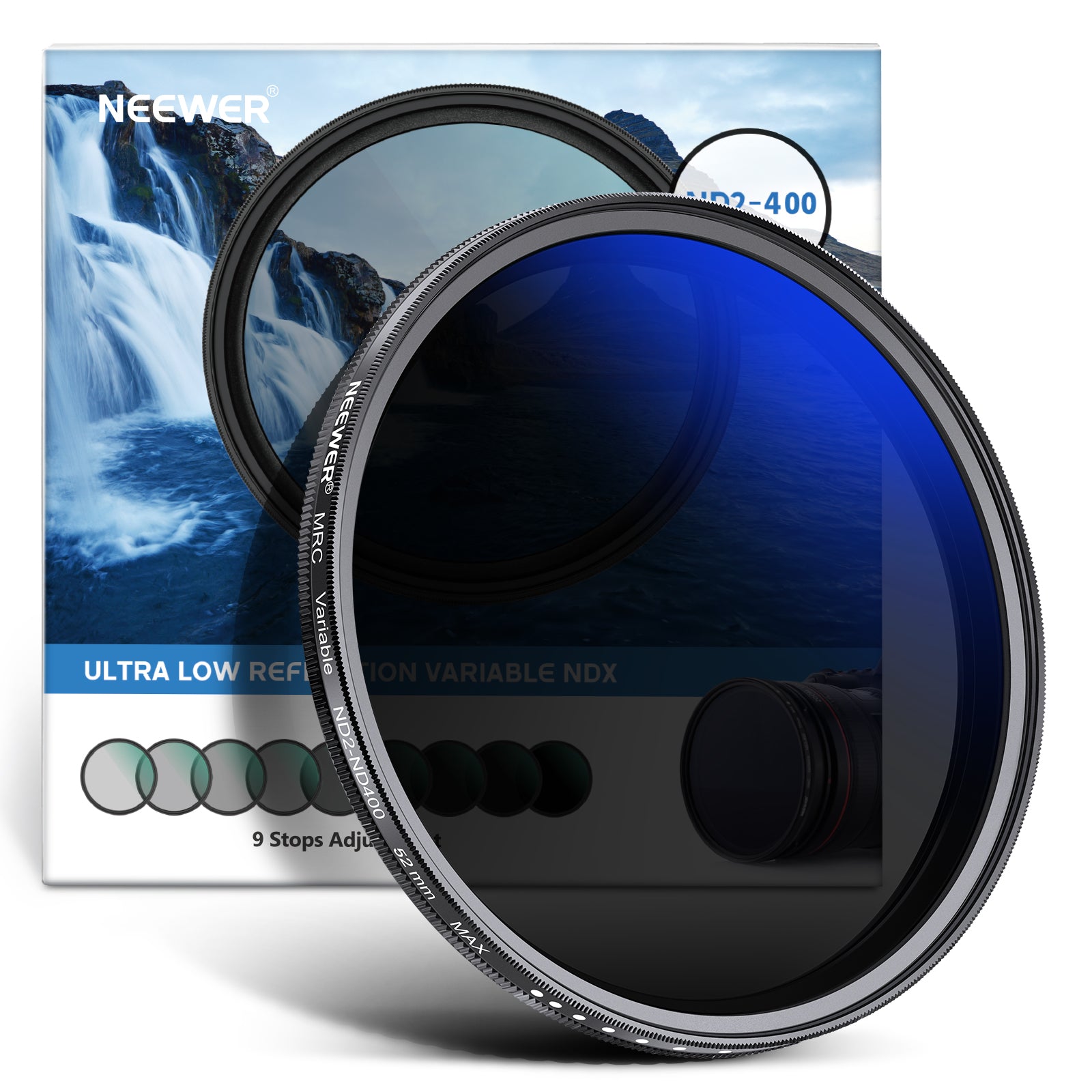 Neewer 52mm Variable ND Filter: ND2-ND400 MRC Multi-Coated Optical Glass
