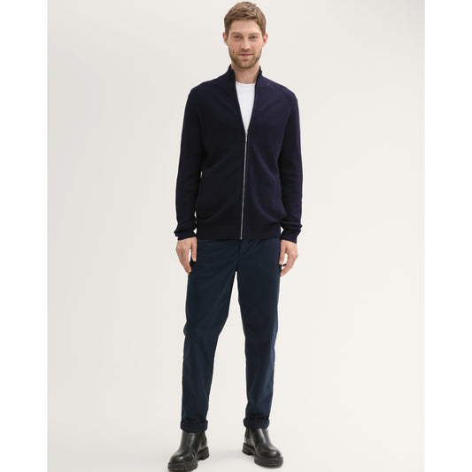 Men's Textured Knit Full-Zip Cardigan Jacket with Stand-Up Collar