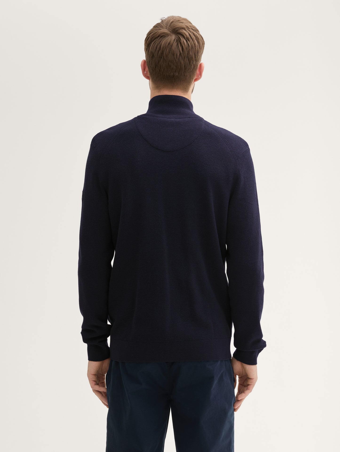 Men's Textured Knit Full-Zip Cardigan Jacket with Stand-Up Collar