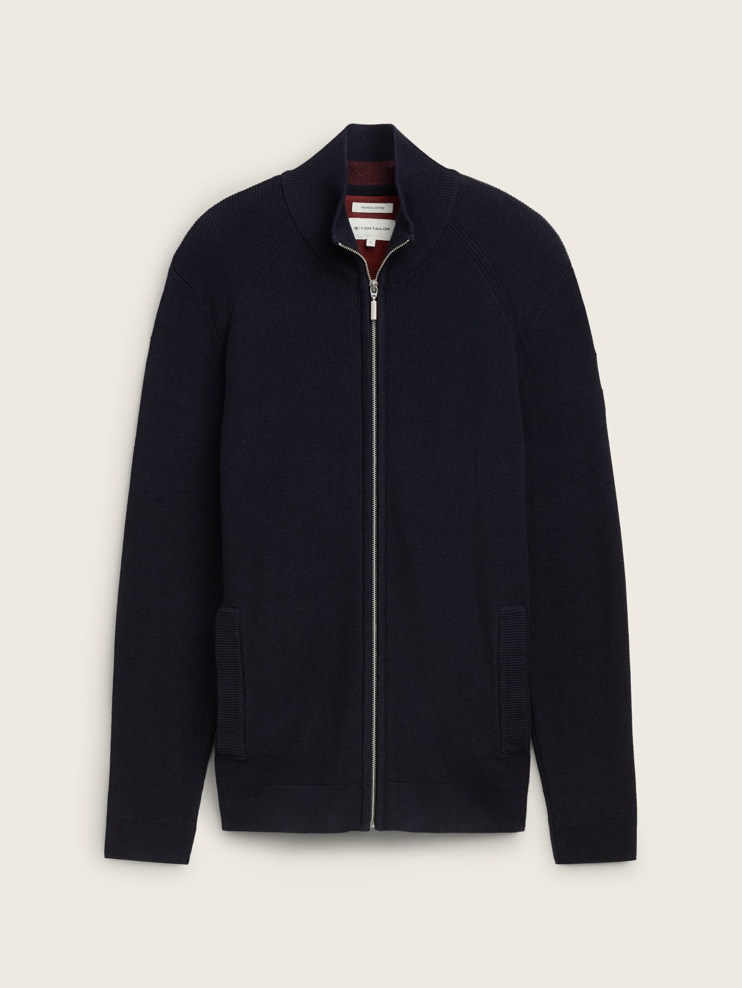 Men's Textured Knit Full-Zip Cardigan Jacket with Stand-Up Collar