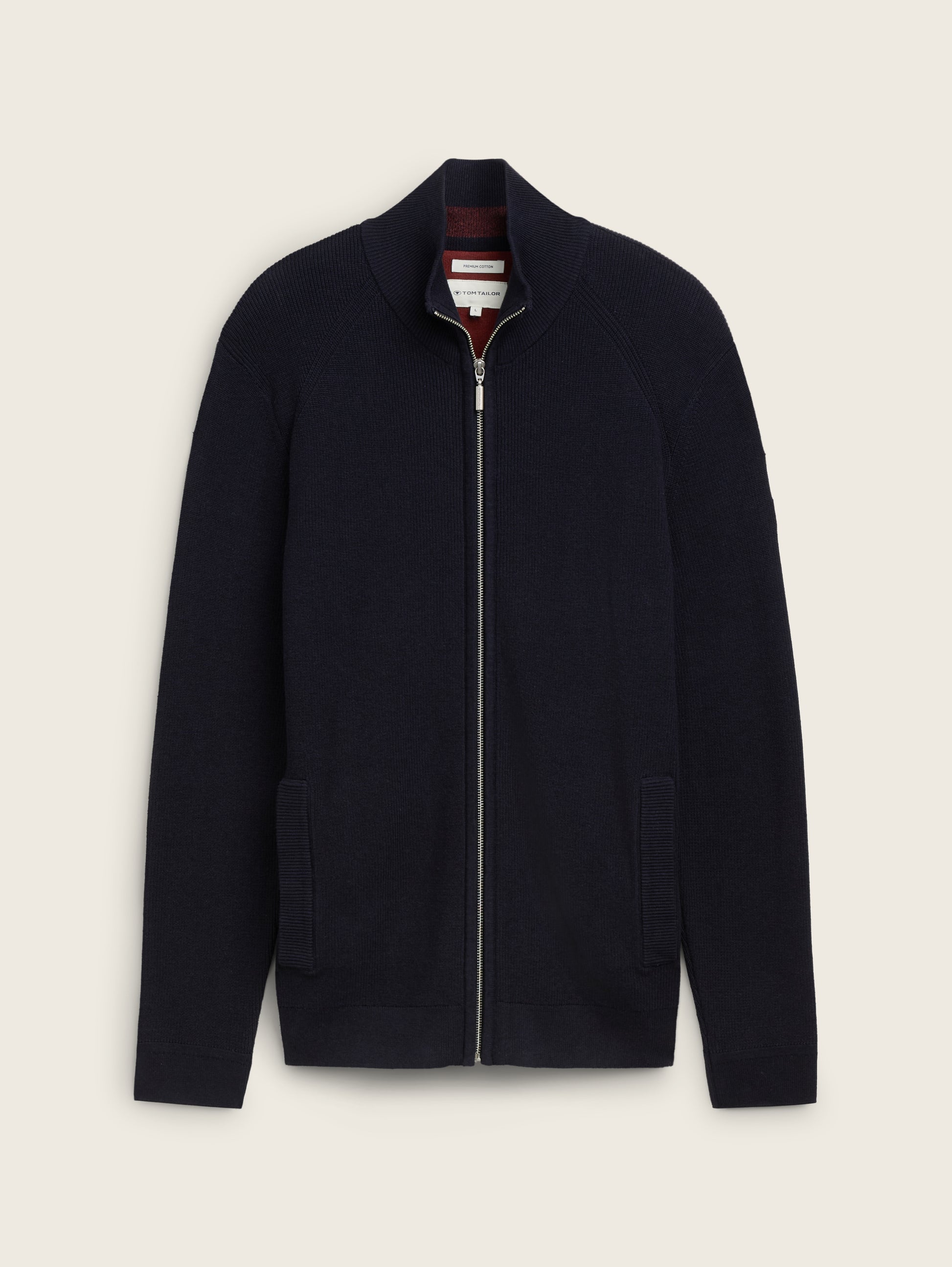 Men's Textured Knit Full-Zip Cardigan Jacket with Stand-Up Collar