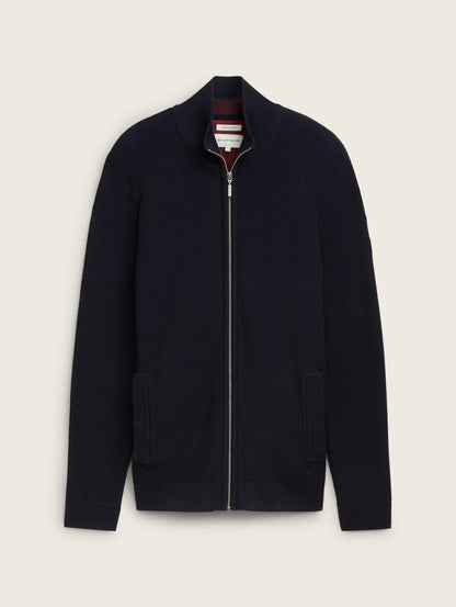 Men's Textured Knit Full-Zip Cardigan Jacket with Stand-Up Collar