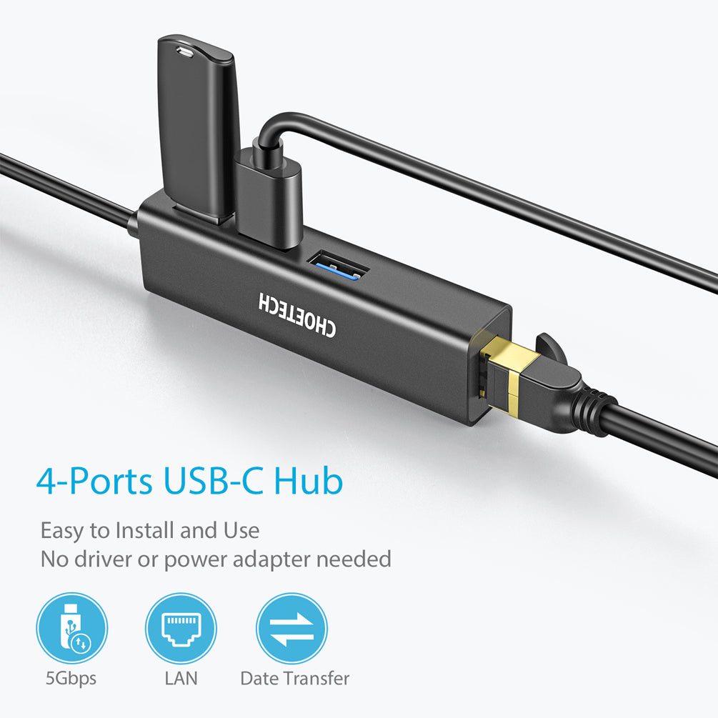Choetech HUB-U02 4-in-1 USB-C to Ethernet Adapter Hub with 3 USB 3.0 Ports