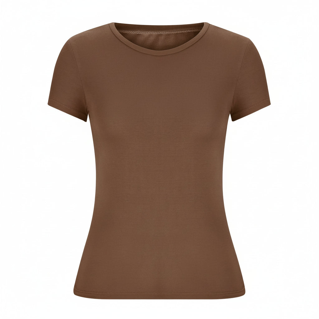 I.OCCY Women Basic Slim Fit Crop Tops Shirt Basic Short Sleeve Casual Round Neck Baby